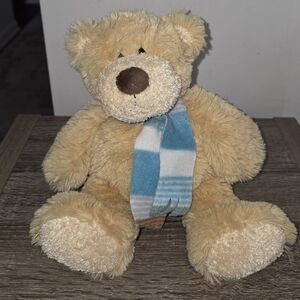2008 Princess Soft Toys Bear Plush Soft Tan Blue Scarf 11"